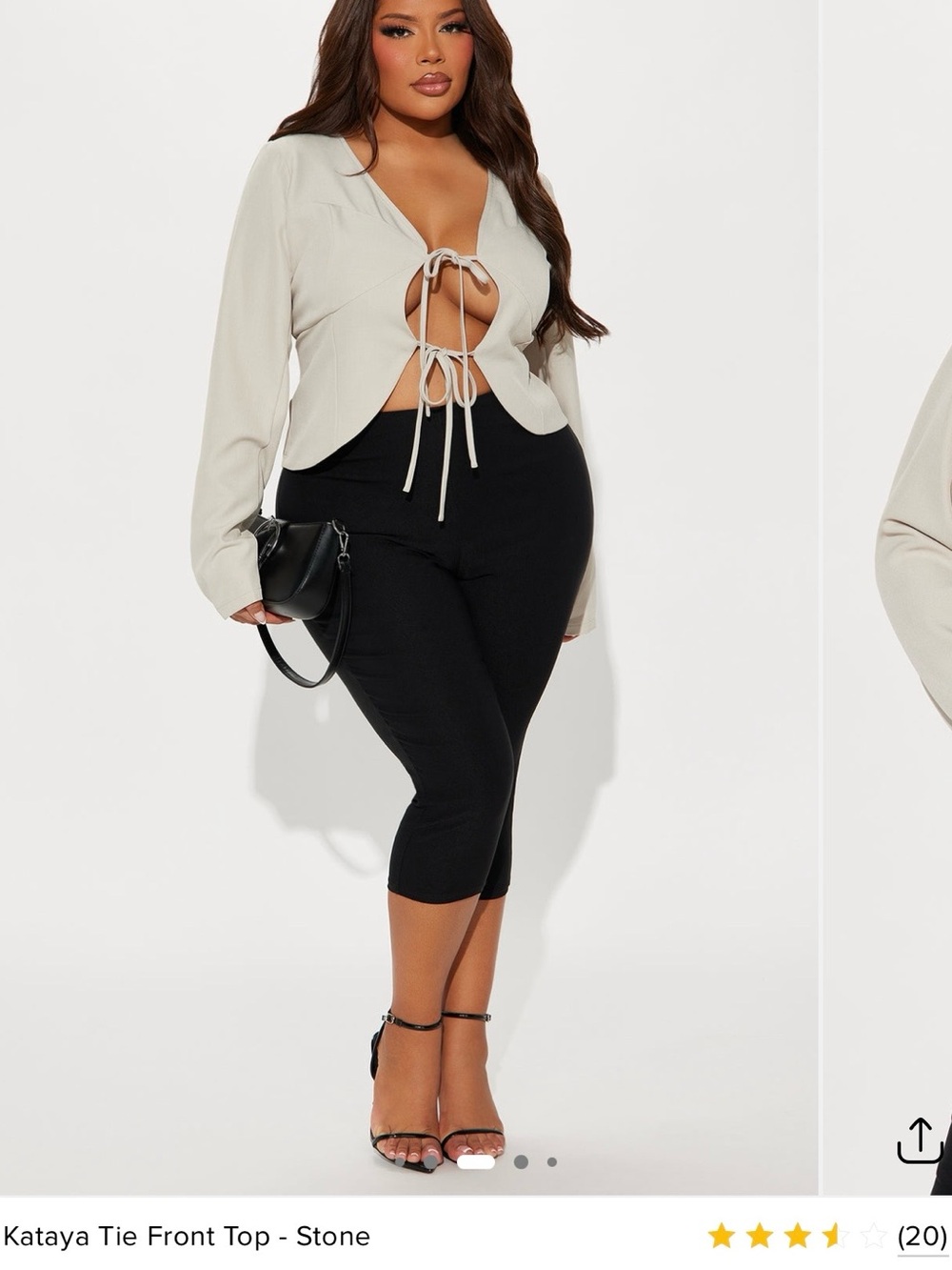 Tie-Front Crop Top and Ponte Capris Outfit Set - Stone Top, Black Pants